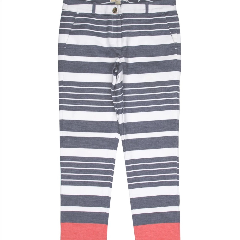 MK Michael Kors blue white orange striped slacks Capri pants